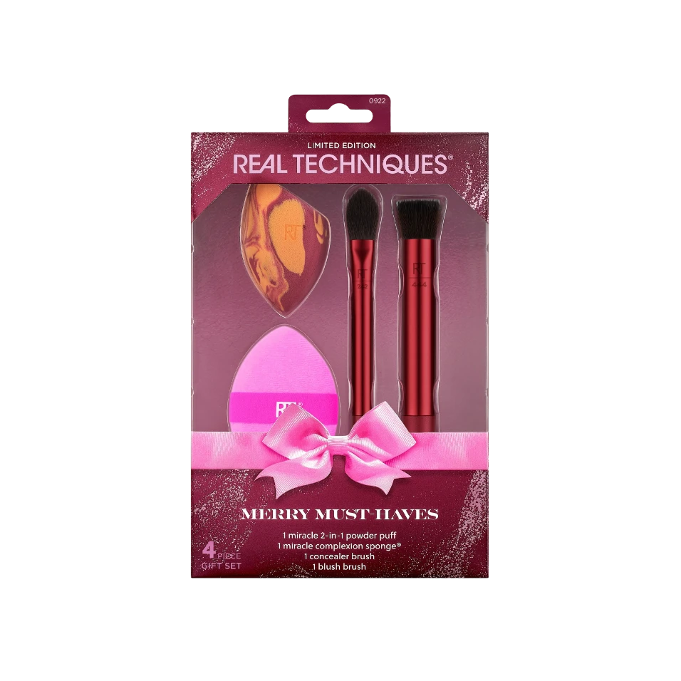 REAL TECHNIQUES MERRY MUST-HAVES 4 PIECE GIFT SET НАБОР КИСТЕЙ