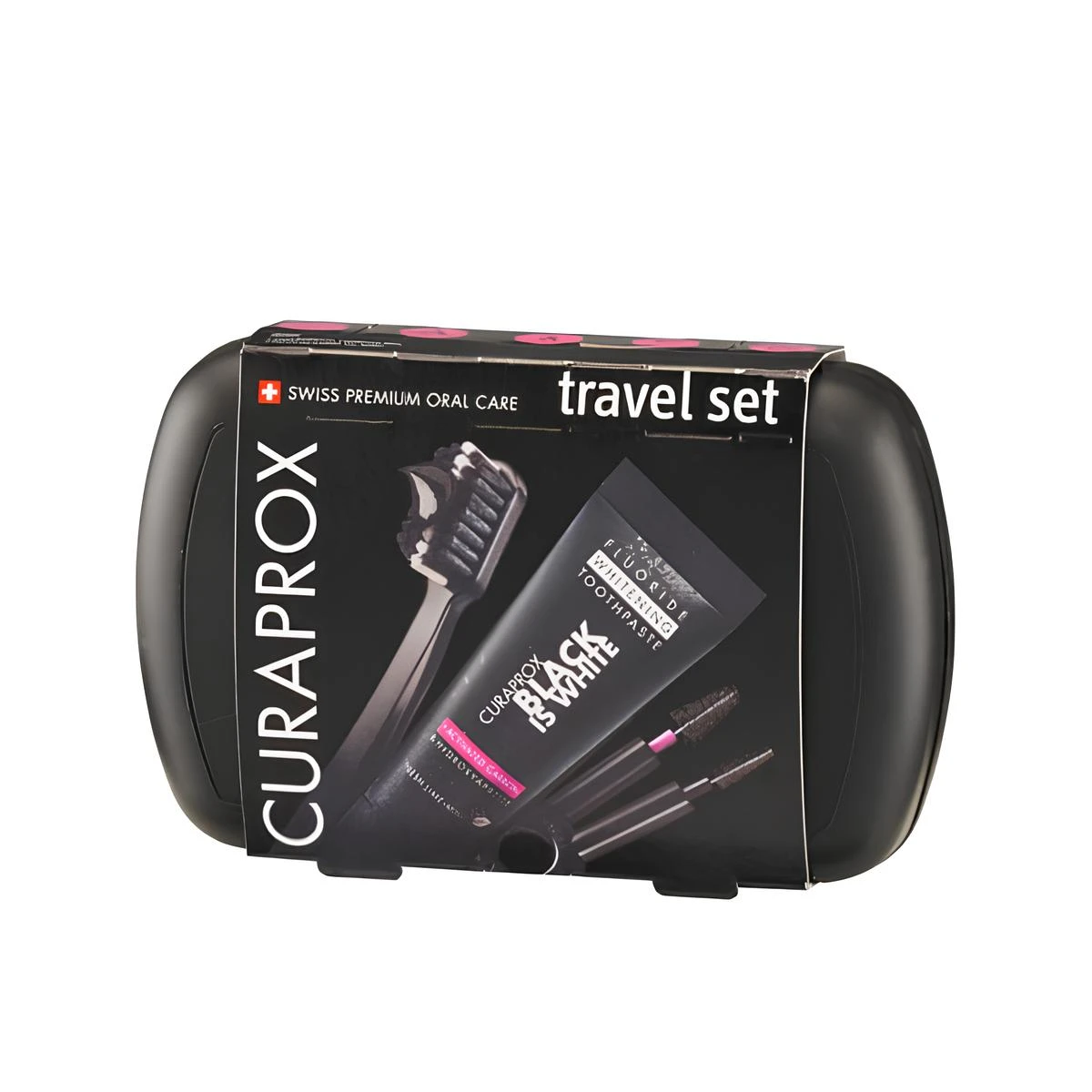 CURAPROX BLACK IS WHITE TRAVEL SET НАБОР ЩЕТКА + ПАСТА + ЕРШИК 