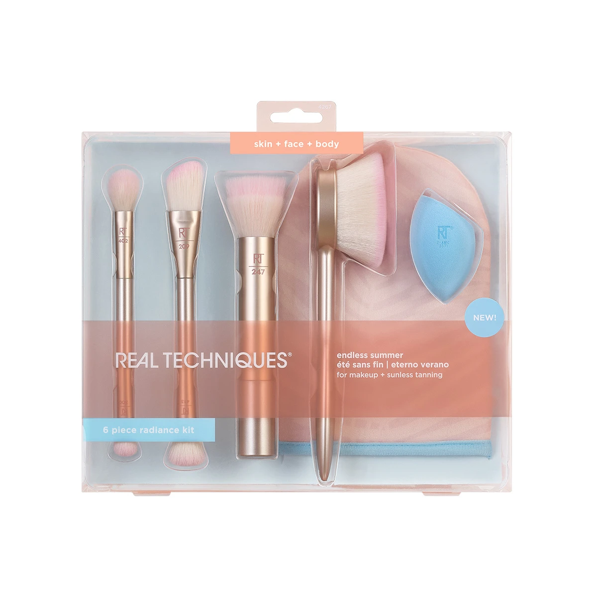 REAL TECHNIQUES ENDLESS SUMMER SET НАБОР ИЗ 4 КИСТЕЙ + СПОНЖ+ВАРЕЖКА 